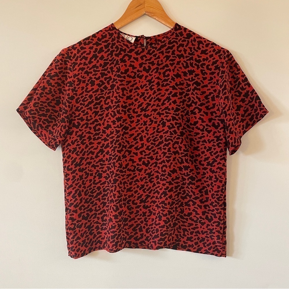 Clio Vintage Silk Short-Sleeve Top Leopard Print Small